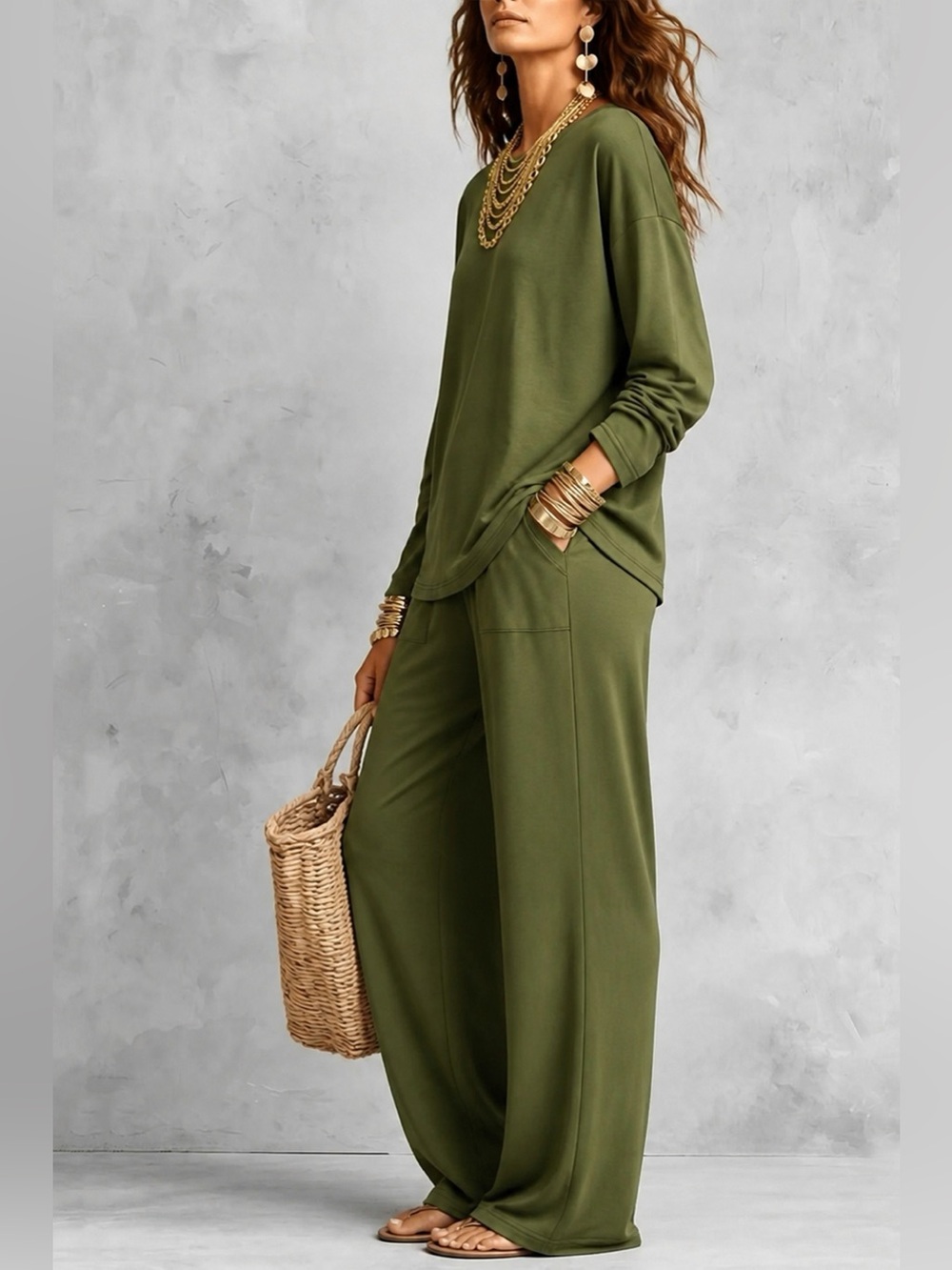 Long Sleeve Top and Wide-Leg Pants Set - Picture 4 of 7